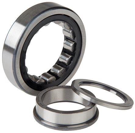 Exemplary representation: Cylindrical roller bearing DIN 5412, NUP (outer ring has two ribs, inner ring has a rib on one side and a cover disc on the other)